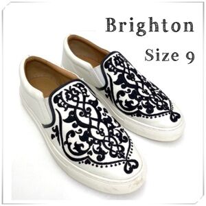 BRIGHTON Moor Casablanca Embroidered Leather Slip on Shoes Sneakers White Size 9